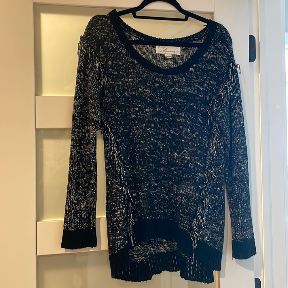 Vintage Havana Black and White Knit Fringe Sweater